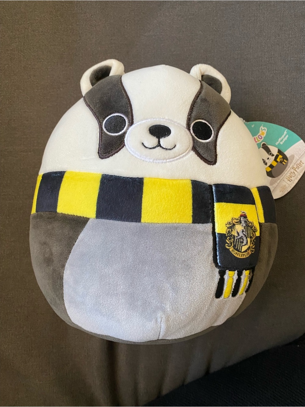 Squishmallows Hufflepuff Badger Plush - Gray & Yellow 8 inch